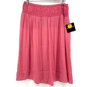 NWT Liz Claiborne Career Womens Smocked Waist Midi Skirt Pink Polyester Blend